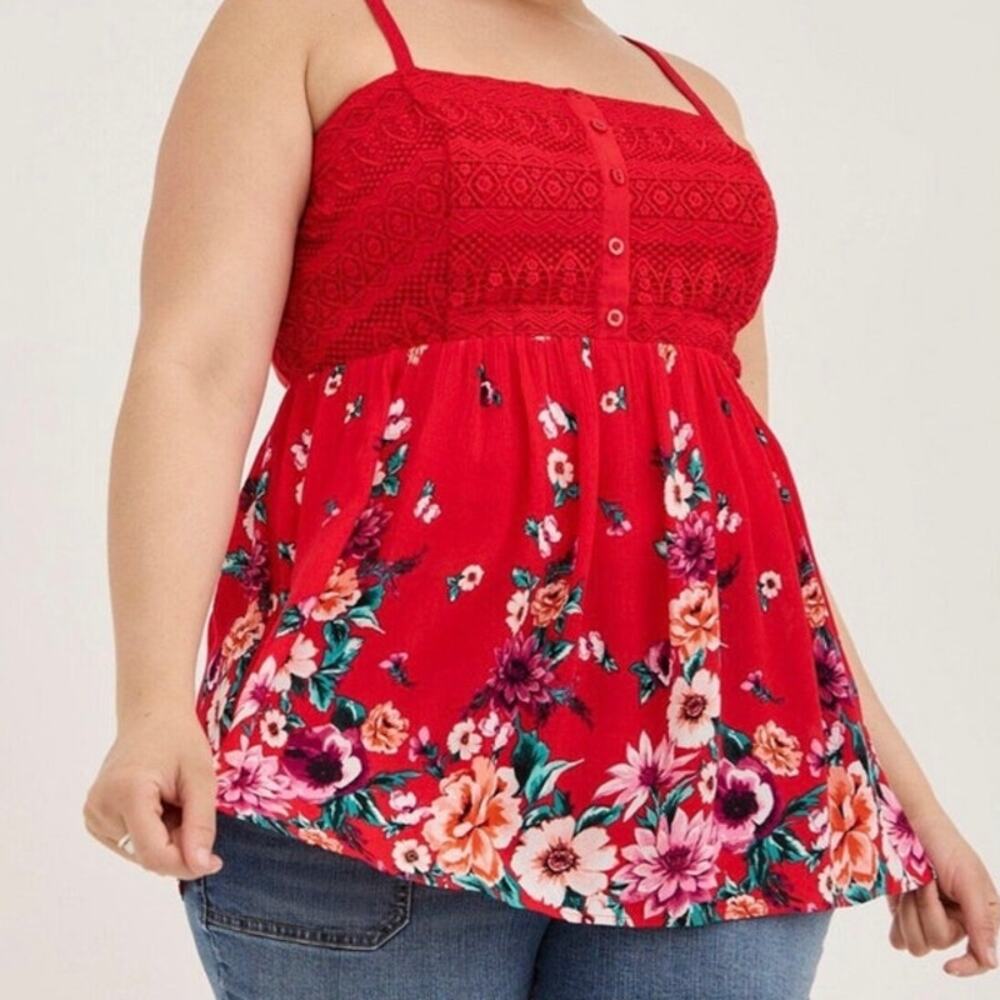Torrid Crochet Ribbed Red Floral Cami